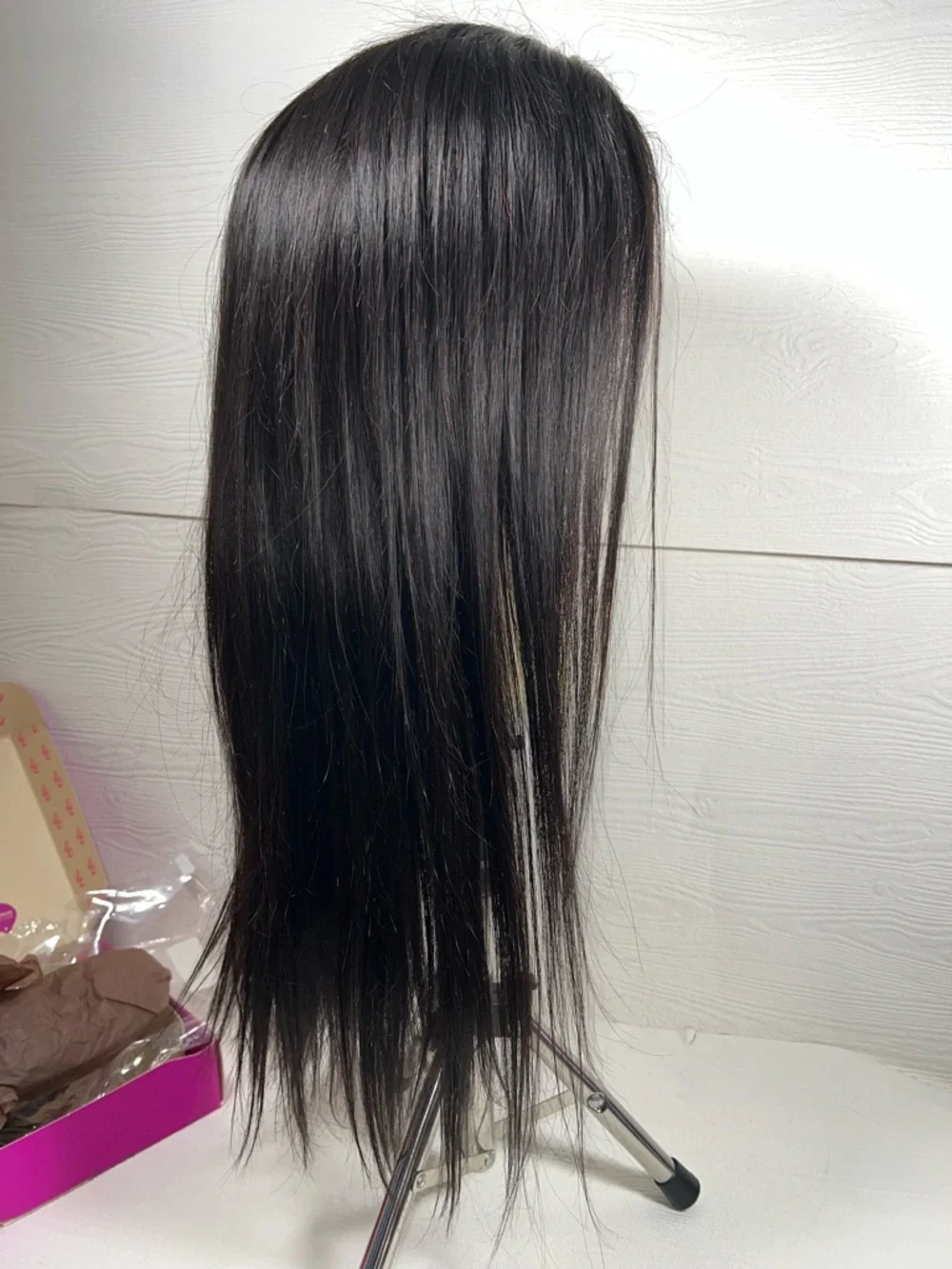 Natural Black Human Hair Straight Glueless Pre Cut 20 Inch Wig